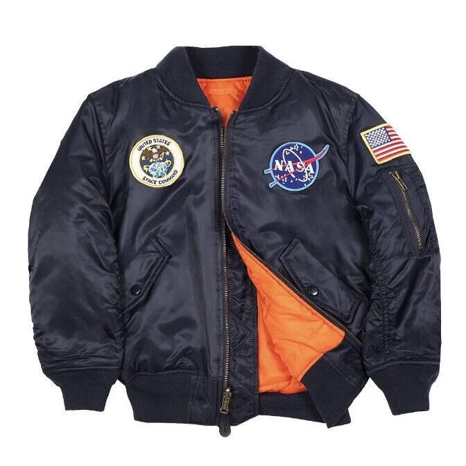 Alpha Industries Kids Ma-1 Nasa Bomber Jacket Sz Ym 10/12